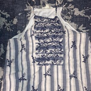 Blue and white mid length dress